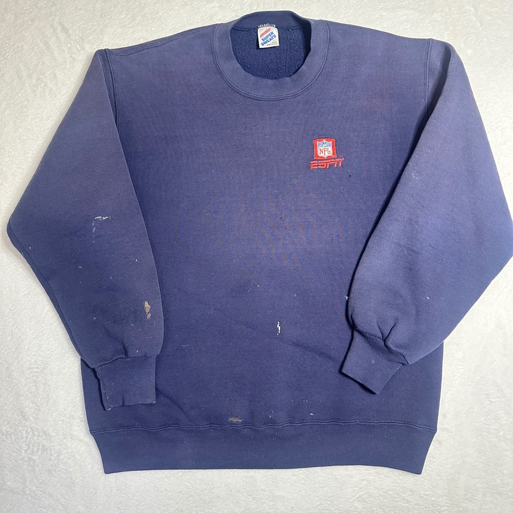 Vtg Jerzees Super Sweats NFL ESPN Sweatshirt Mens L Navy Blue 90s Made in USA